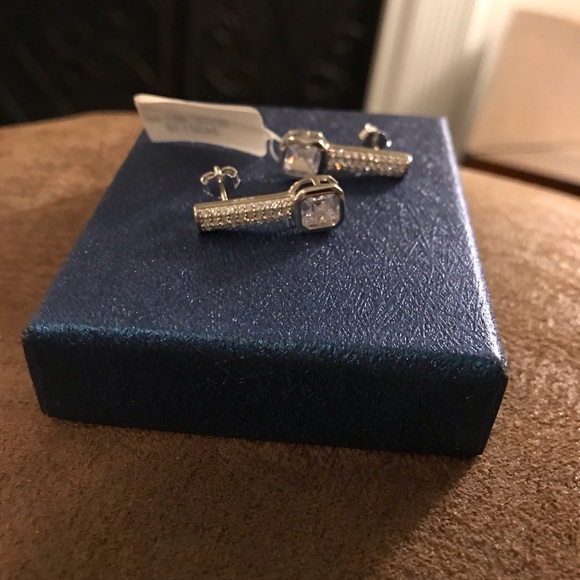 Simulated Diamond Earrings in Sterling Silver - Picture 5 of 5